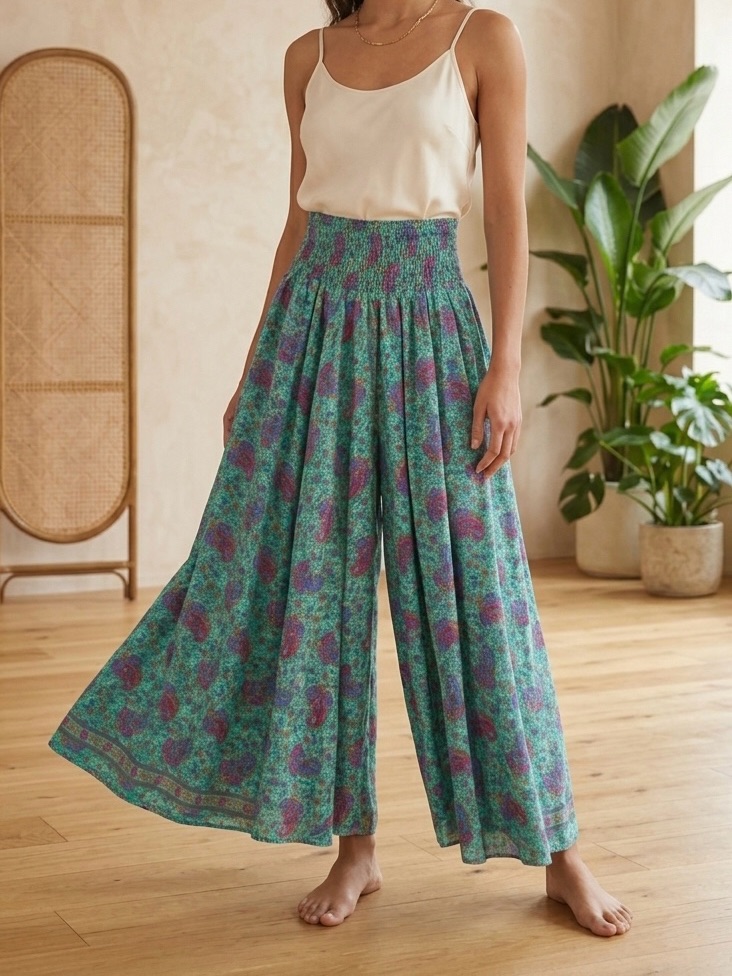 Rhea Paisley High-Waist Wide Leg Palazzo Pants One Size Fits Xs-L